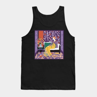 Woman on Couch with Colorful Abstract Flowers Still Life Painting Tank Top